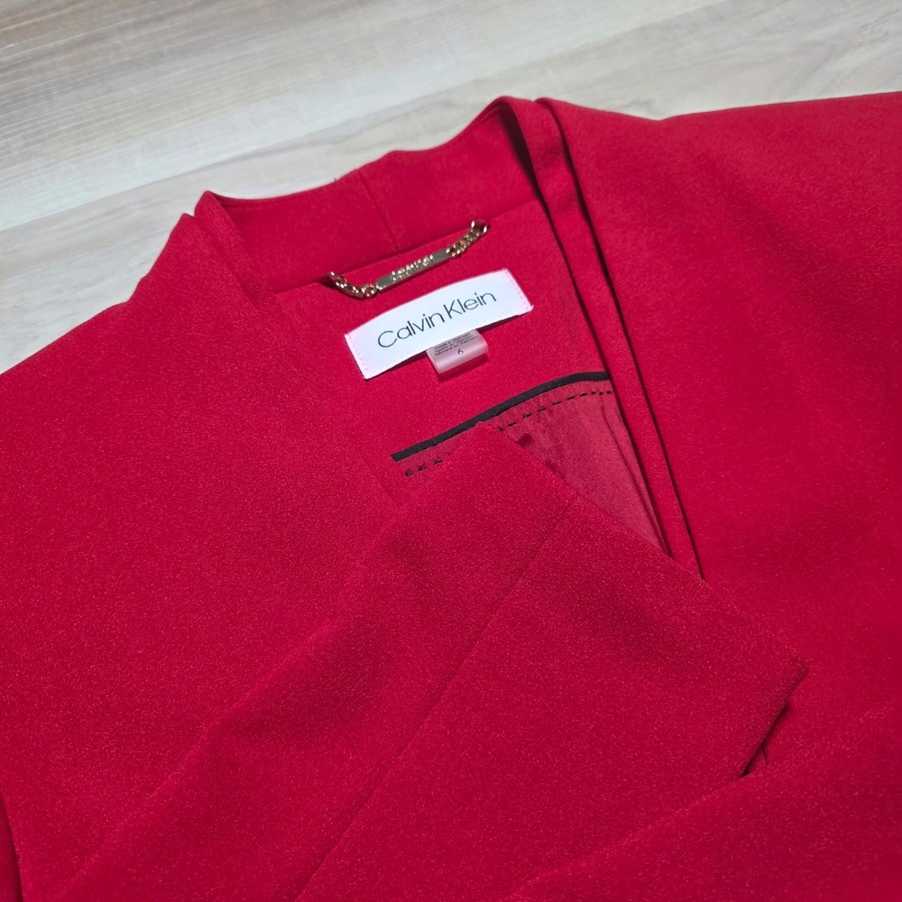 Calvin Klein Blazer Women 6 Red Collarless Single Button Career Professional